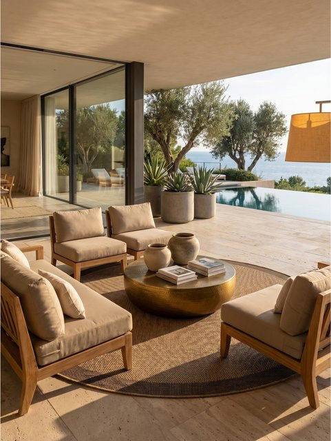 Kadima Design Outdoor-Teppich in Jute-Optik mit Bordüre, Beige, B/B: 80 x 80 cm, UV-beständig und wetterfest - Bild 1