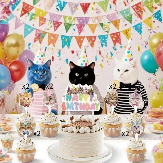 YTYIN Geburtstag Dekoration für Katzen mit Banner und Kuchen Topper in Multicolor - Bild 1