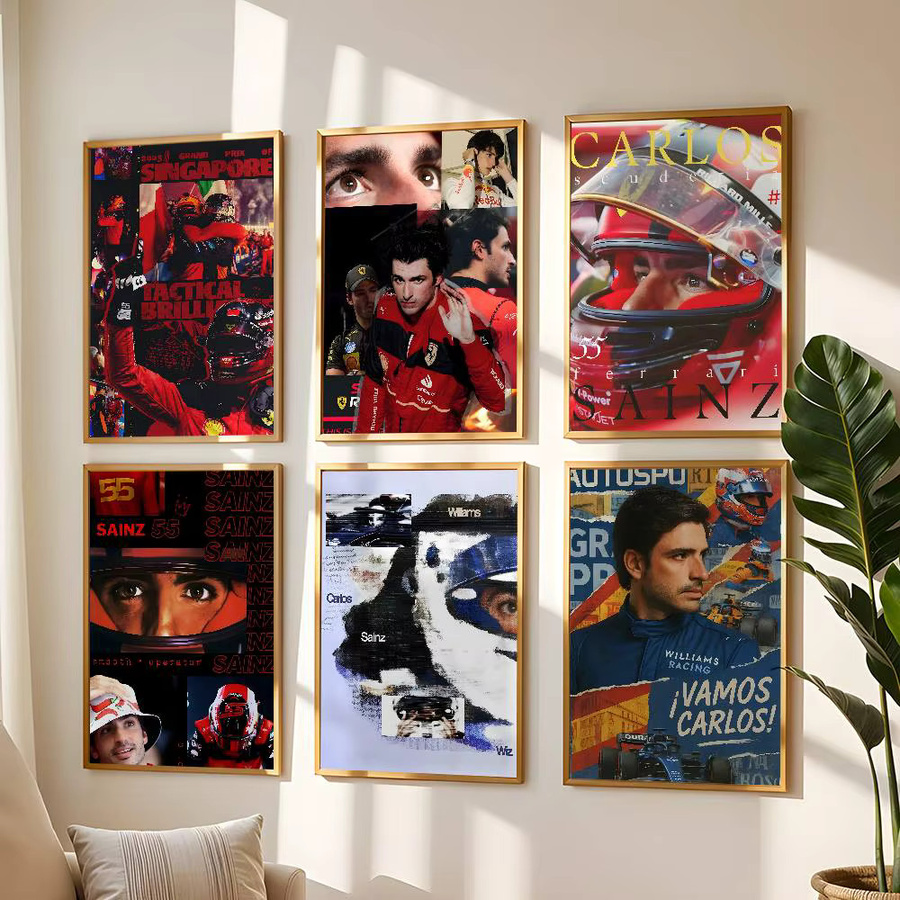 Selbstklebendes Wandbild Racing C-Carlos Chilis S-Sainz Poster als wasserdichter Kunst Aufkleber in Mehrfarben - Bild 4