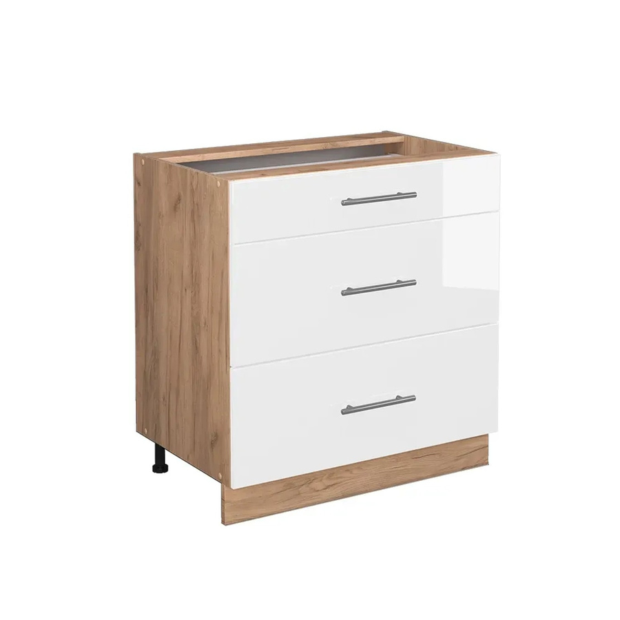Vicco Küchenunterschrank Fame-Line mit Schubladen in Weiß Hochglanz und Eiche modern, Breite: 80 cm - Bild 3