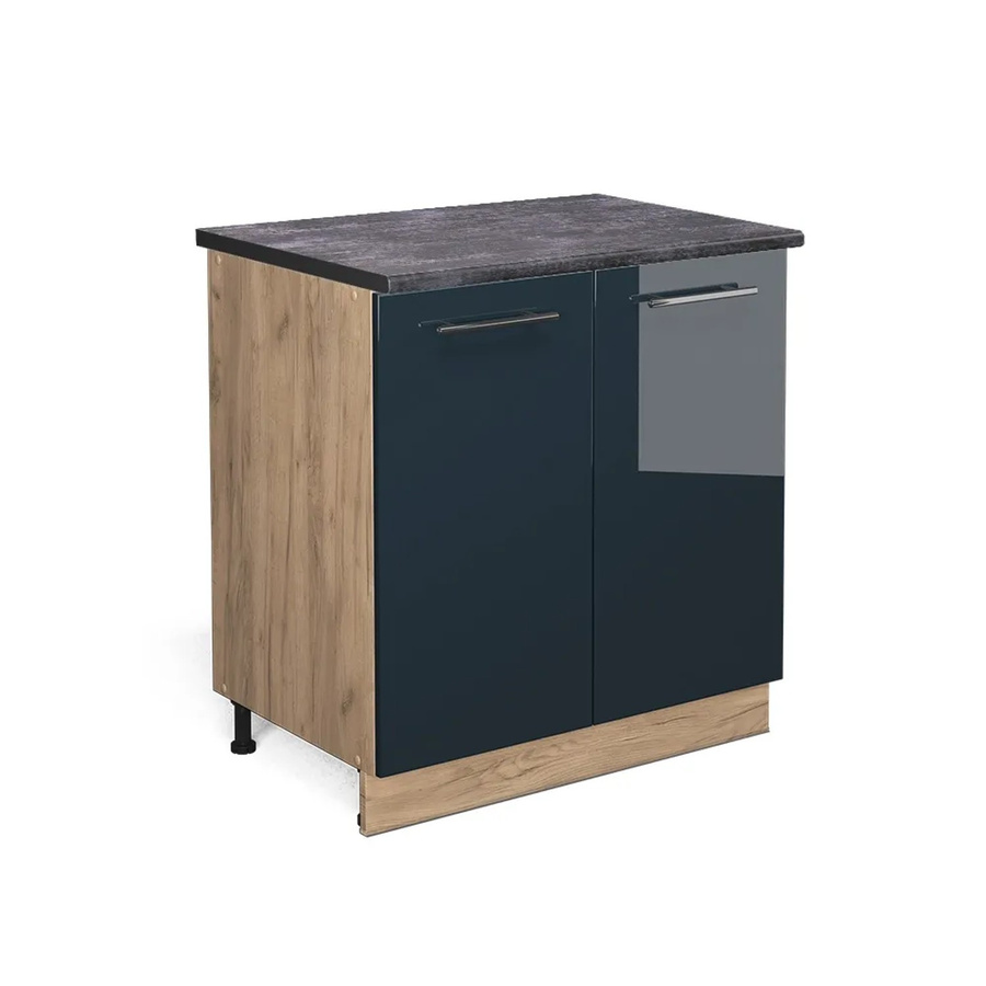 Vicco Spülenunterschrank Fame-Line in Dunkelblau Hochglanz und Eiche mit Arbeitsplatte in Anthrazit, Breite: 80 cm - Bild 2