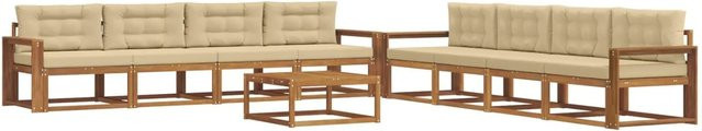 vidaXL Outdoor-Sofagarnitur 9-tlg. aus Akazienholz in Natur und Beige mit L-Form und Kissen - Bild 1