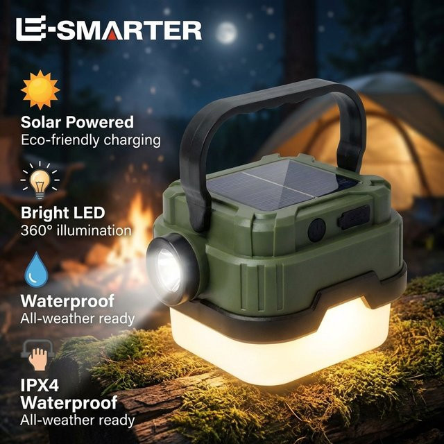 ESMARTER Solar-Campinglampe, tragbare und wiederaufladbare Notfallleuchte in Grün - Bild 1