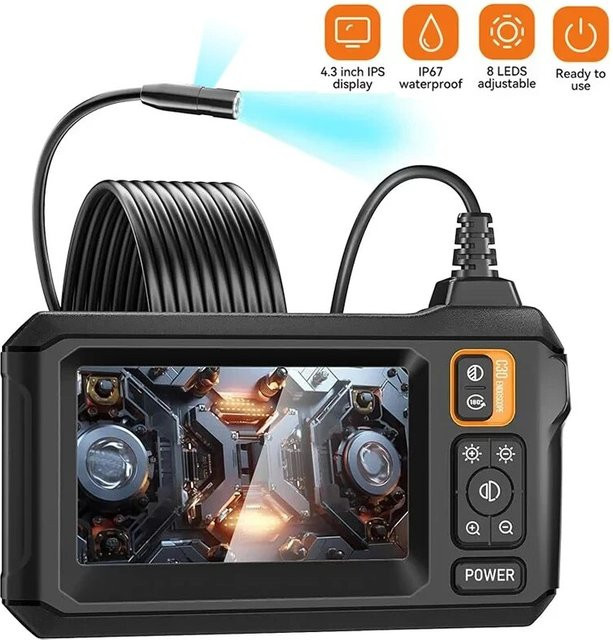 INSKAM Industrielle Endoskopkamera mit 4,3-Zoll-IPS-Bildschirm, HD1080P, 8 mm Kameraöffnung, 8 LEDs und IP67 wasserdicht, Schwarz - Bild 1