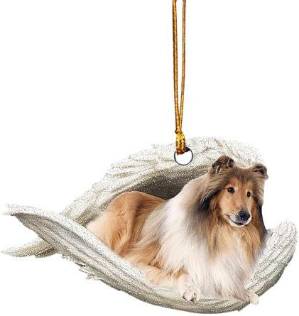 ZenNest Hund in Engelsflügeln Ornament als 2D Flach Hängeanhänger für Auto Rückspiegel oder Weihnachtsbaum in Mehrfarbig - Bild 1