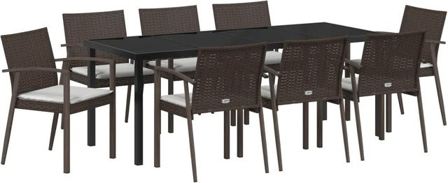 vidaXL Garten Essgruppe 9-teilig aus Polyrattan und Metall in Braun mit Glastisch - Bild 1