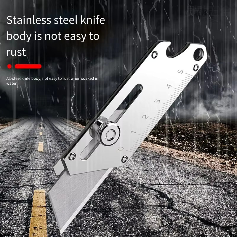 Robustes Industrie-Universalmesser aus Edelstahl in Silber mit 18mm Snap-Off SK5-Klinge und Flaschenöffner für Profis - Bild 4