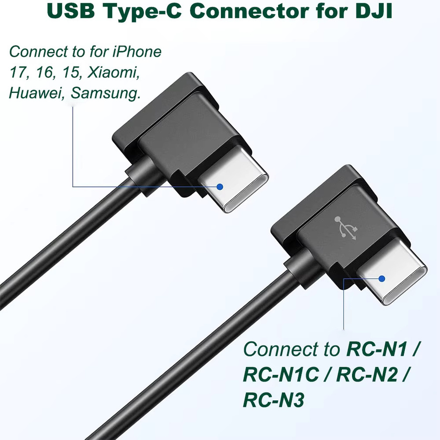 HAPPORIA USB-C auf USB-C OTG Datenkabel in Schwarz für DJI Mini 2 3 Pro, Air 2S, Mavic Air 2 und Pocket 2 zur Verbindung von Fernbedienung, Telefon und Tablet - Bild 3