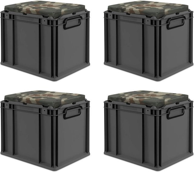 PROREGAL Sparset 4x Eurobox Nextgen Seat Box Camouflage in Schwarz und Grün, H x B x T: 36,5 x 30 x 40 cm, 30 Liter - Bild 1