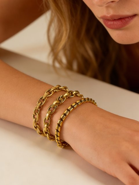 MECYLIFE Armband, Edelstahl, Gold, Damen, Hip-Hop Gliederkette - Bild 1