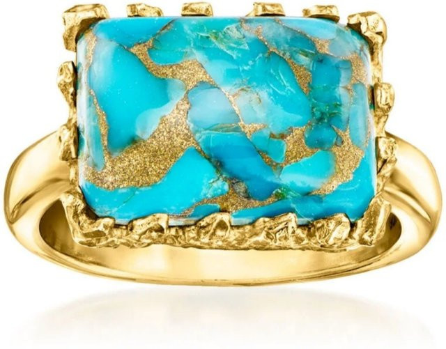 YoYo Ring, Synthetischem Türkis, Goldüberzug, Damen, Vintage - Bild 1
