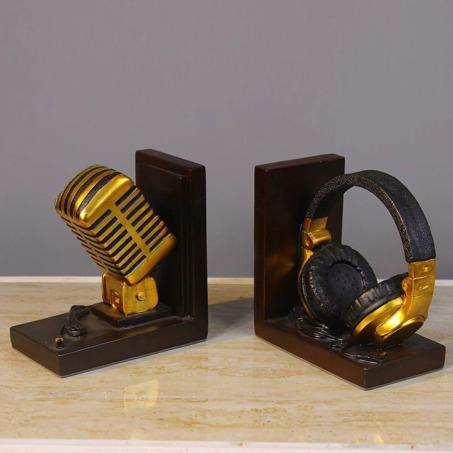 Sharprepublic Buchstützen in Headset-Form aus Metall in Gold für Büro und Wohnzimmer - Bild 2