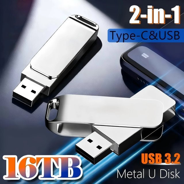 16 TB USB 3.2 Flash-Laufwerk in Silber, 2-in-1 Typ-C OTG-Stick mit 520 MB/s für Computer und Smartphones - Bild 1