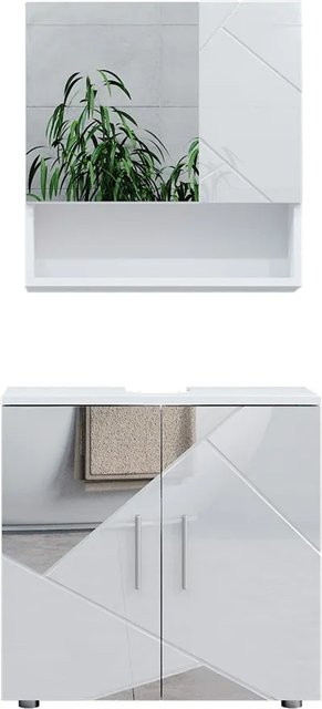Vicco Badmöbelset Irma Weiß Hochglanz in modernem Design mit 2 Teilen und Unterschrank Breite: 60 cm - Bild 2