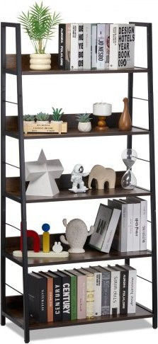 VEVOR Metall Bücherregal im Industrial Design, 5-stufiges Standregal in Schwarz, Rustikales Vintage Regal mit offenen Ablagen für Wohnzimmer, Schlafzimmer und Büro, B/T/H: 70 x 35 x 150 cm - Bild 1