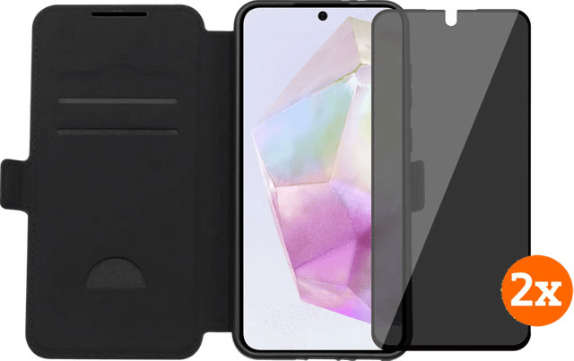 BlueBuilt Samsung Galaxy A36 Book Case in Schwarz mit Displayschutz und Blickschutzfilter Doppelpack - Bild 1