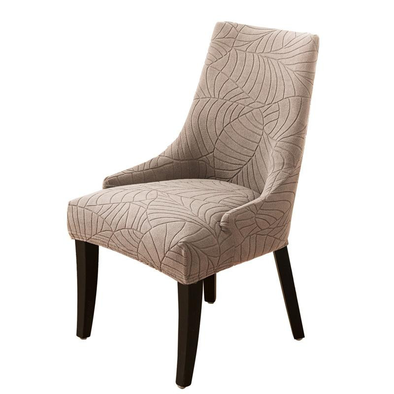 Elastischer Stuhlbezug mit Jacquard-Muster in Beige für Esszimmerstühle mit hoher Rückenlehne - Bild 3