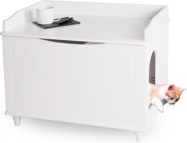 WONDERMAKE Katzenschrank aus Holz in Weiß als XL Katzenklo-Schrank und Kommode, B/T/H: 73,5 x 51,5 x 57 cm - Bild 1