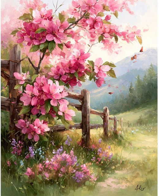 ArtCity Diamond Painting Set Zaun mit Blüten auf Keilrahmen, B x H: 40 x 50 cm, Multi - Bild 1