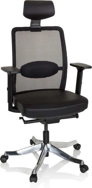 hjh OFFICE Luxus Chefsessel SENATOR PRO in Schwarz aus Leder und Netzstoff mit Armlehnen und Höhenverstellung - Bild 1