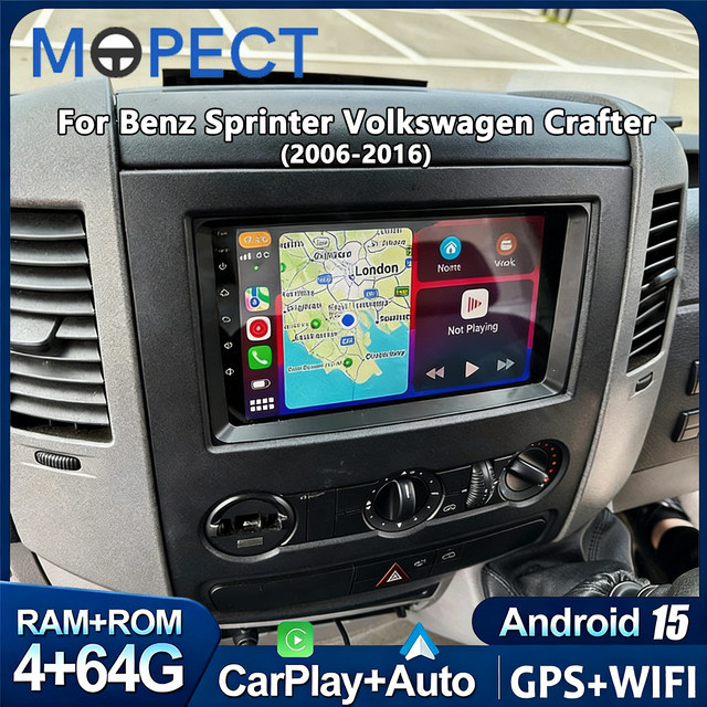 MOPECT Android 15 Autoradio mit GPS und CarPlay für Mercedes Benz Sprinter sowie Volkswagen Crafter (2006 - 2016), Schwarz - Bild 1