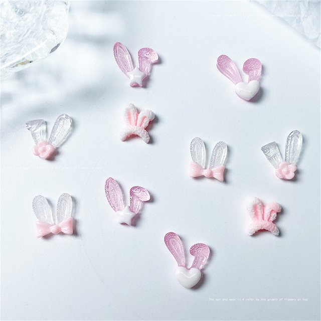 Rhstoe Nageldesign Charms, 20 Stück, 3D Kaninchen, Rosa Weiß, Glänzend - Bild 1