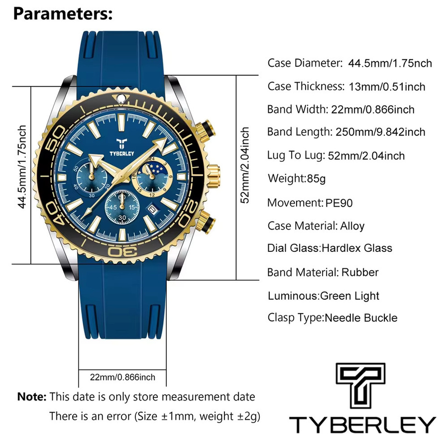 TYBERLEY Chronograph Armbanduhr, Quarz, Silber Schwarz, Silikon, Herren - Bild 5
