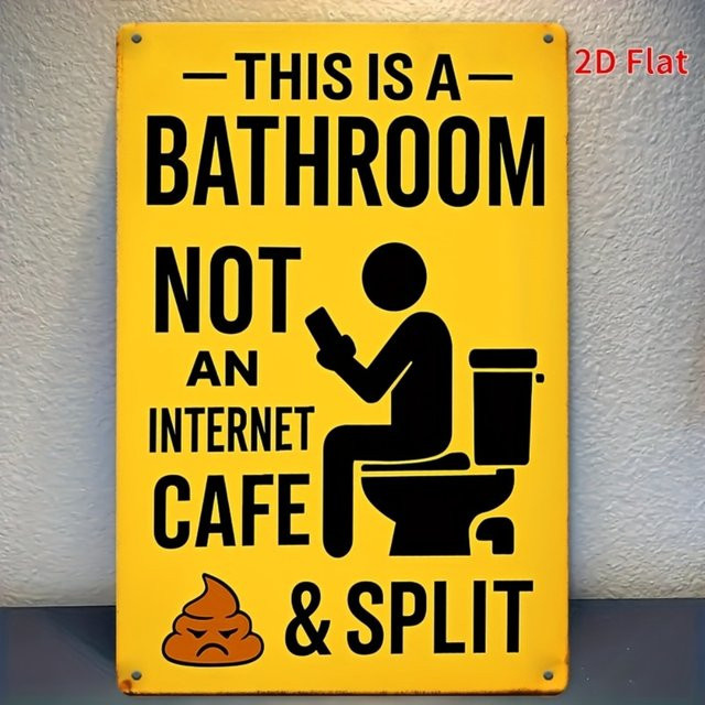 Retro-Blechschild CIFBUY für das Badezimmer This is Bathroom Not Internet Cafe, gelb, B: 20,3 cm, H: 30,5 cm - Bild 1