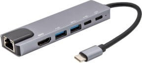 e+p USB-C Multiport-Adapter MPA 6 6-fach in Grau mit Ethernet/LAN - Bild 1