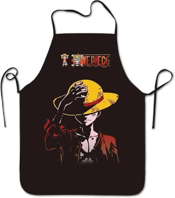 ONE PIECE Ruffy Schürze für Erwachsene in Schwarz, bedruckter Anime-Cartoon-Look für Küche und Haushalt, Unisex - Bild 1