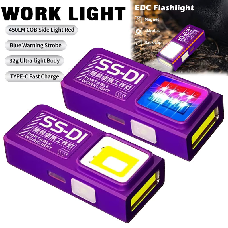XIWANGFIRE Mini-LED-Taschenlampe mit COB-Licht, USB wiederaufladbar, wasserdichtes EDC-Arbeitslicht mit Magnet, Schwarz - Bild 7