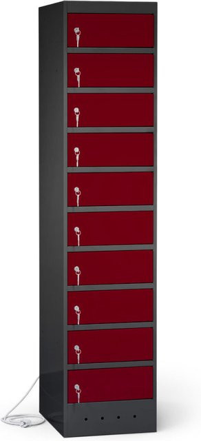 rotstahl Laptopschrank mit 10 Fächern aus Stahlblech, Farbe: Bordeaux und Anthrazitgrau, B: 40 cm, H: 180 cm - Bild 1