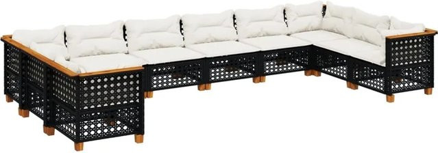 vidaXL 10-teilige Garten-Sofagarnitur aus Polyrattan in Schwarz mit L-Form und UV-beständigen Kissen - Bild 1