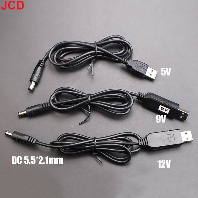 JCD USB Step-Up-Konverter-Adapterkabel DC 5V auf DC 9V/12V in Schwarz mit 2,1x5,5mm Stecker - Bild 1