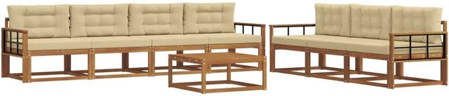 vidaXL Outdoor-Sofagarnitur aus Akazienholz mit Kissen, 8-teiliges Set in Natur und Beige - Bild 1