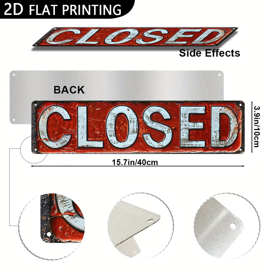 HELLOYOUNG Vintage Metallschild Geschlossen in Rot für Tür und Fenster, Rechteckiges Aluminiumschild mit Typografie, Breite: 40,0 cm, Höhe: 10,0 cm, Tiefe: 1,0 cm - Bild 4
