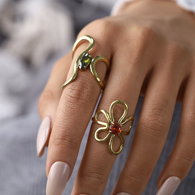 WILD & FREE Ringe, 18 Karat vergoldeter Edelstahl, Zirkonia, Kristall, Damen - Bild 1