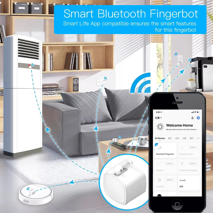 HIMOJO Bluetooth Smart Finger-Roboter Schalter Knopfdrücker zur Tuya App-Steuerung in Weiß für Google und Alexa Sprachassistenten - Bild 3