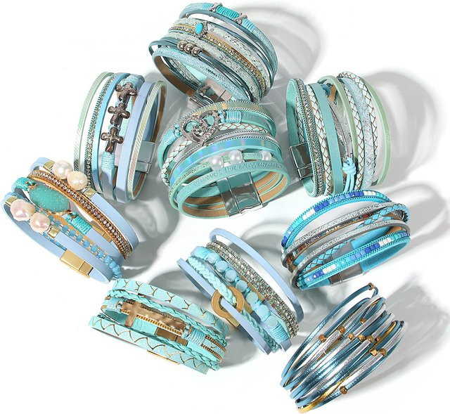ALLYES Armband, Leder, Blau, Perle, Unisex - Bild 1