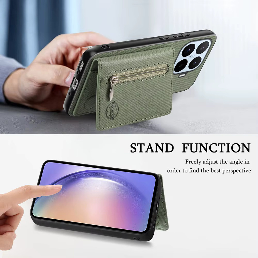 Xiaomi 17T Pro 5G Lederhülle mit Magnetverschluss, Brieftasche und Standfunktion in Schwarz und Grün - Bild 2