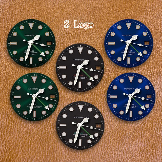 CHUNMAO Uhrenzubehör, Logo GMT, 28,5 mm, schwarzes Zifferblatt, blau leuchtend - Bild 1