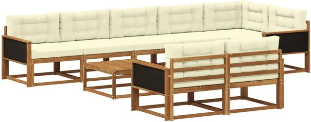 vidaXL Outdoor-Sofagarnitur aus Akazienholz mit 9 Kissen in Natur und Creme - Bild 1