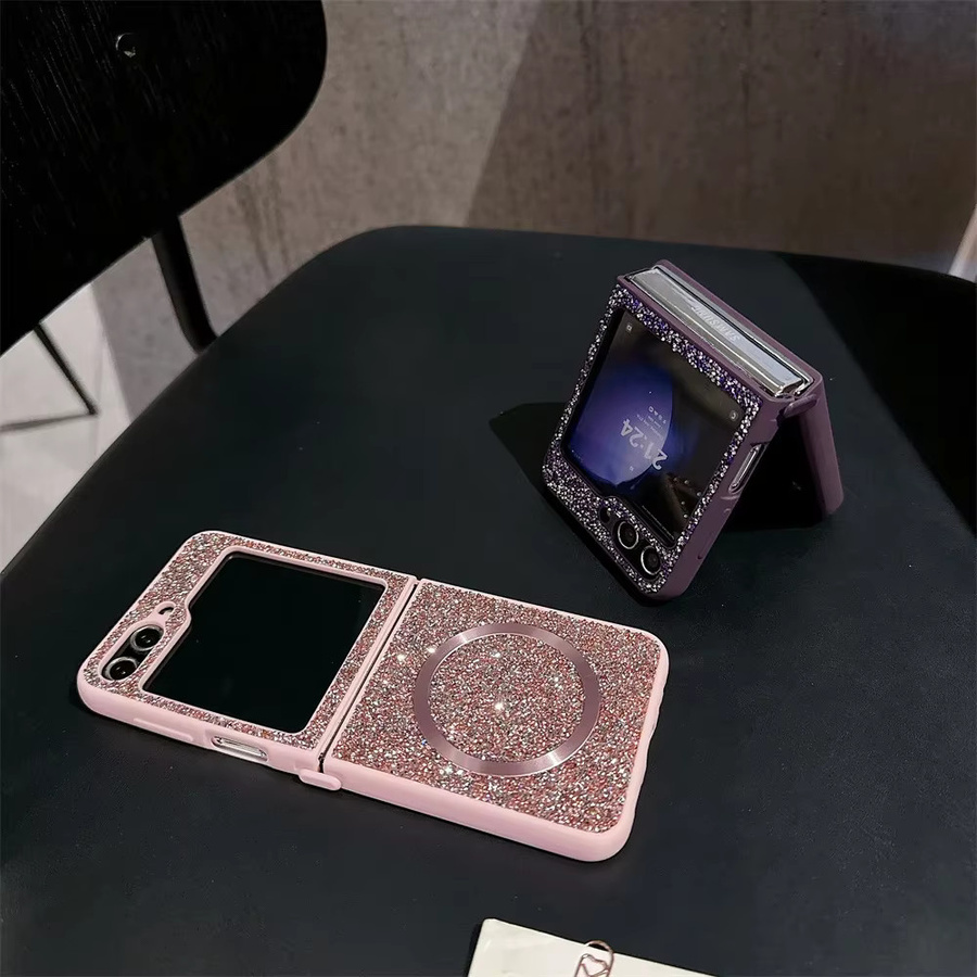 Stoßfeste Glitzer Magnet Ladehülle für Samsung Galaxy Z Flip6 Z Fold6 5G in Purple - Bild 1