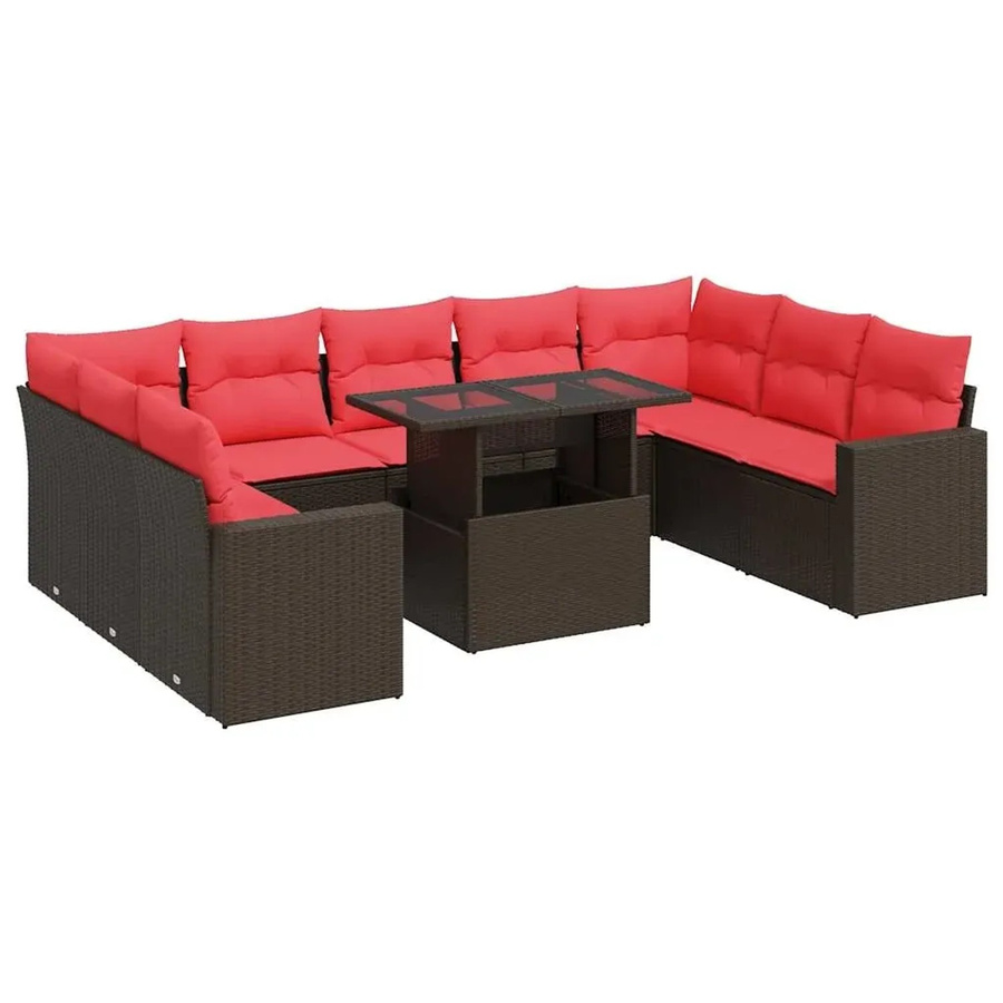 vidaXL 10-tlg. Garten-Sofagarnitur aus Polyrattan und Akazie mit Kissen in Braun - Bild 2
