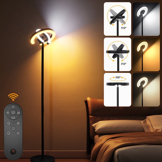 Dimmbare Doppelkopf-LED-Stehlampe mit Fernbedienung und Speicherfunktion für dein Schlafzimmer - Bild 1