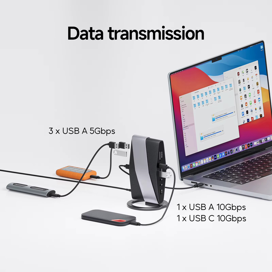 PULWTOP Thunderbolt 3 Dockingstation mit Dual-Monitor 4K-Display, 40 Gbit/s, SD/TF 4.0 sowie USB-A und USB-C Anschlüssen, Grau - Bild 3