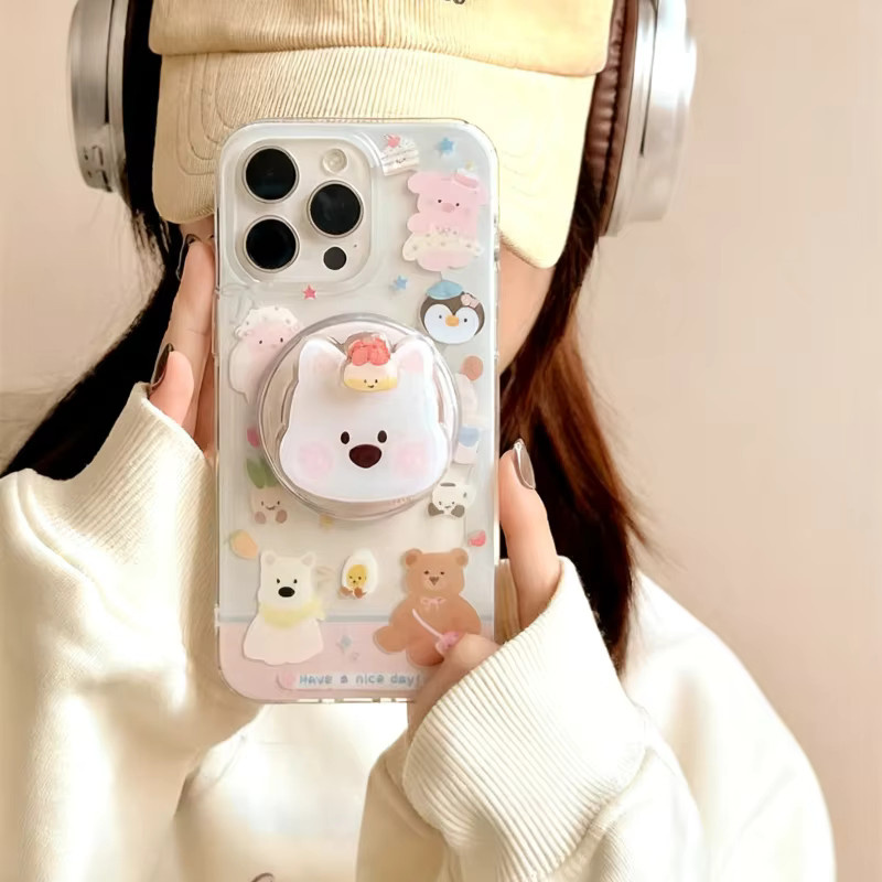 DIXSG Magnetischer Telefonhalter mit Cartoon Shake Welpe Design für iPhone und MagSafe als GripTok Smartphone Ständer und Zubehör - Bild 2