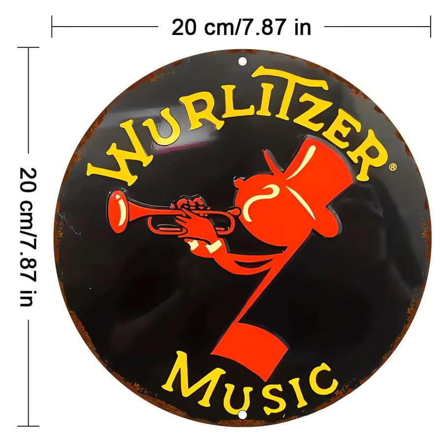 Rundes Vintage-Aluminiumschild Wurlitzer Music von Vinta in Multicolour, Durchmesser: 20,32 cm - Bild 2