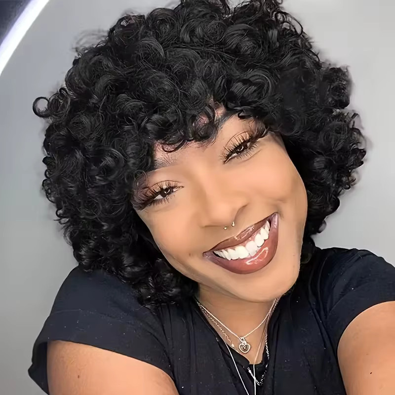 OYM HAIR Bob-Locken-Pixie-Perücke, Echthaar, Schwarz, Damen - Bild 2