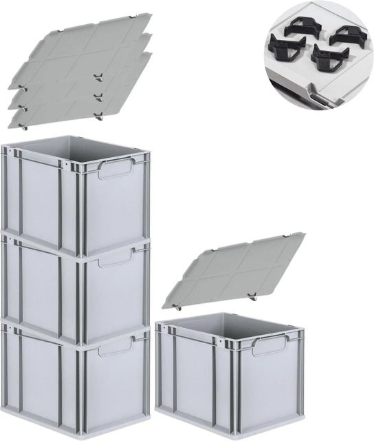 PROREGAL Spar Set 4x Eurobox Nextgen Economy mit Auflagedeckeln und Schiebeschnappverschlüssen, Schwarz, H: 32 cm, B: 30 cm, T: 40 cm - Bild 1